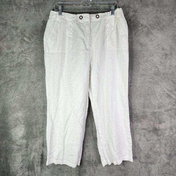 Womens White Charter Club Capri Pants Classic Fit 100% Linen Hi Rise Size 14 - Picture 2 of 11